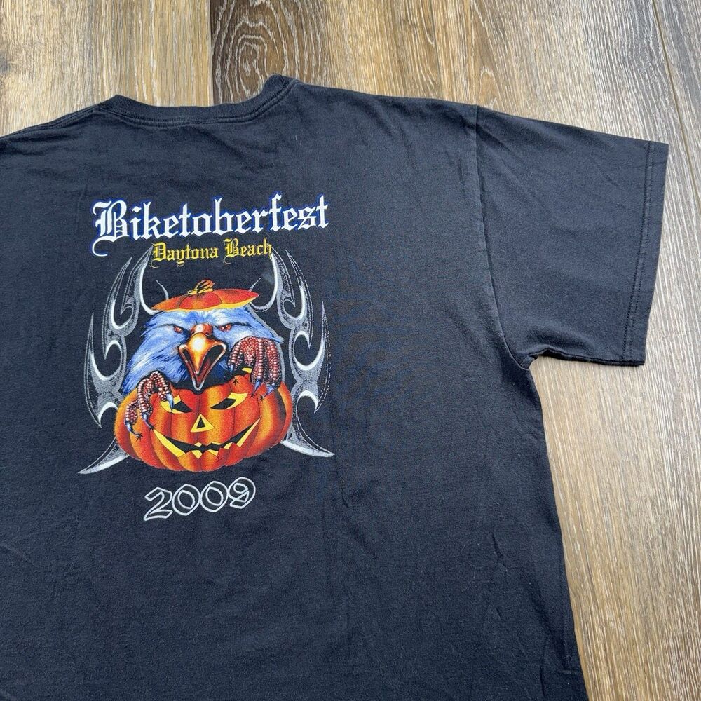 Vintage Biketoberfest Shirt Mens XL Black Jack O Lantern Pumpkin 2009 Chrome Y2K